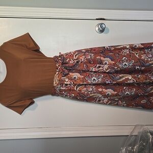 Brown Paisley Print Belts Dress Sz L NWOT